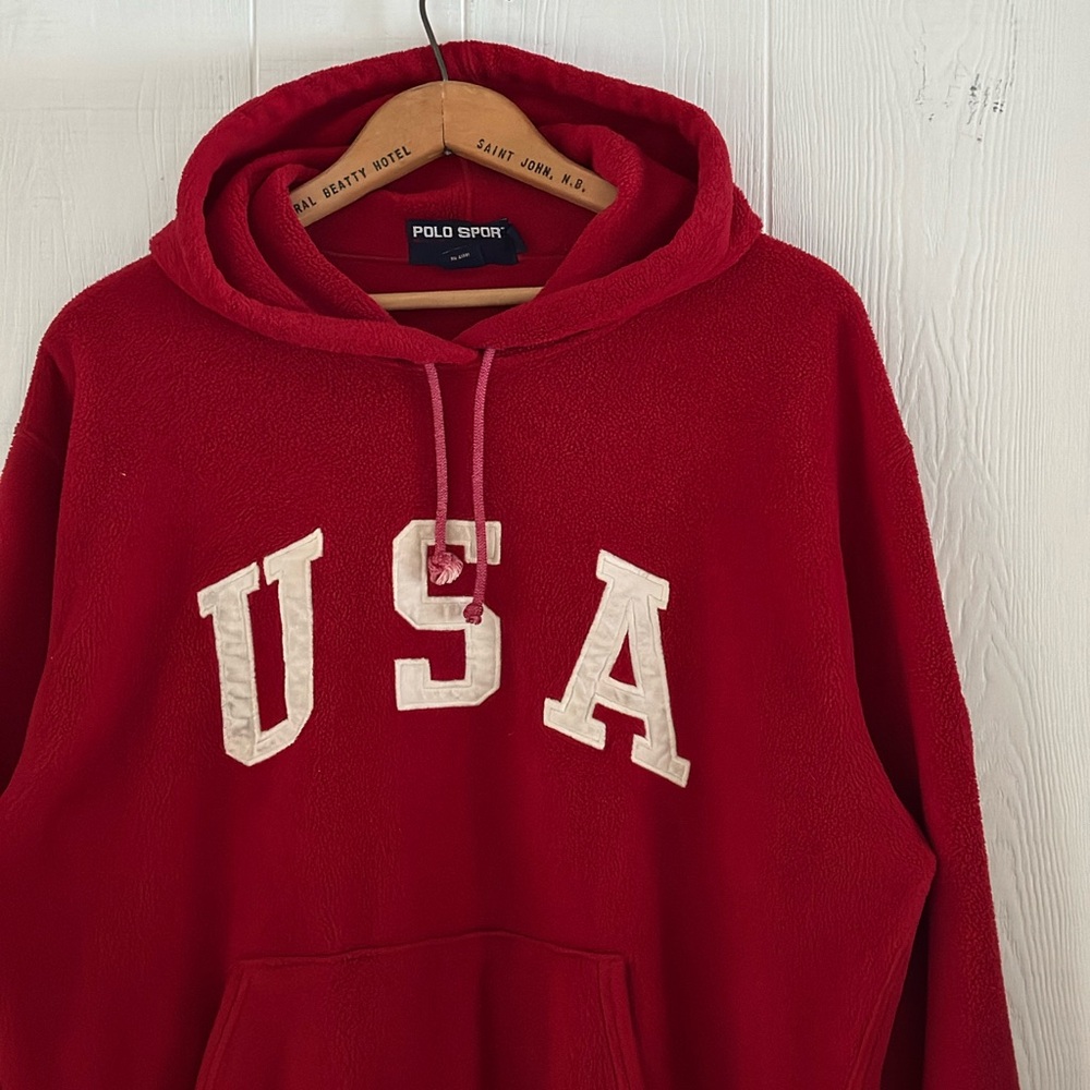 Vintage Ralph Lauren Polo Sport Hoodie - red fleece - made in USA - L - Picture 4 of 7